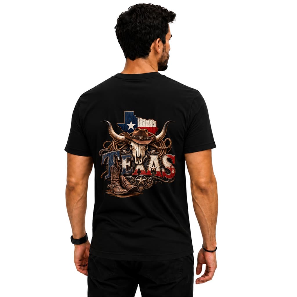 Camiseta Preta Country Rodeio Texas Cowboy Unissex Algodão