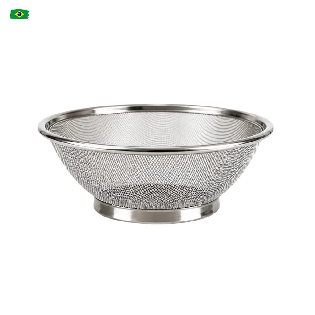 KIT Escorredor Inox Lavador Arroz Massa Macarrão Cozinha 25cm Aço Inox
