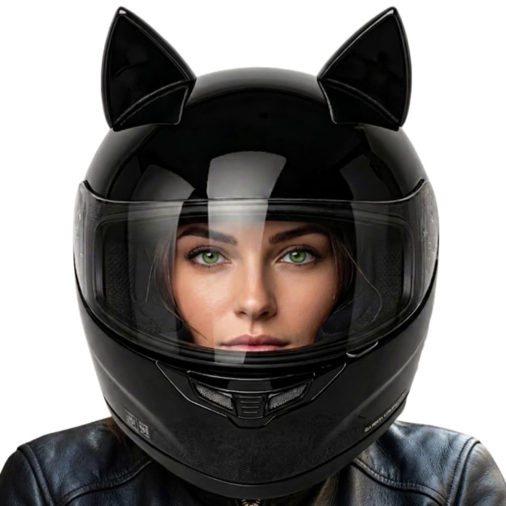 Acessório Orelha de Gato para Capacete Moto e Bike Par Preto ou Branco Fácil de Instalar