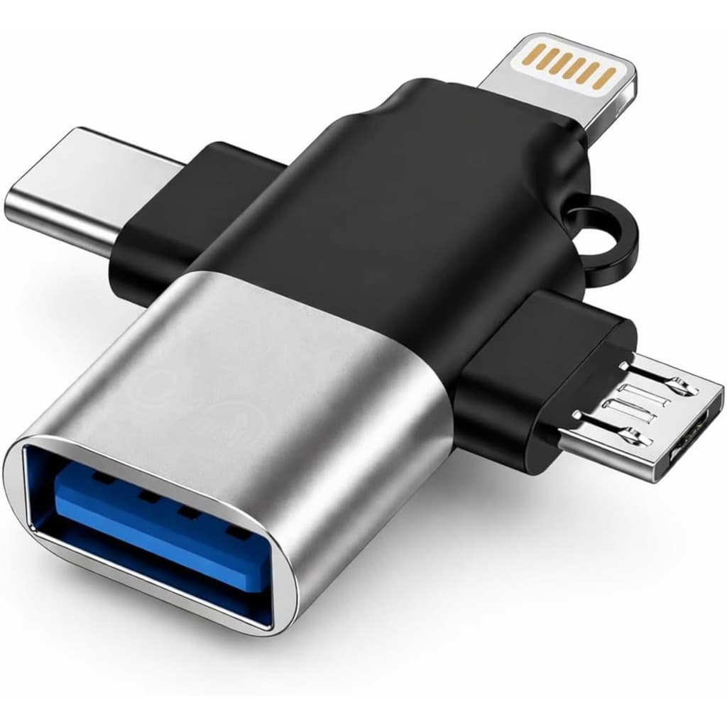 Adaptador OTG 3 em 1 USB Tipo C Lightning V8 para Celular Android e ...