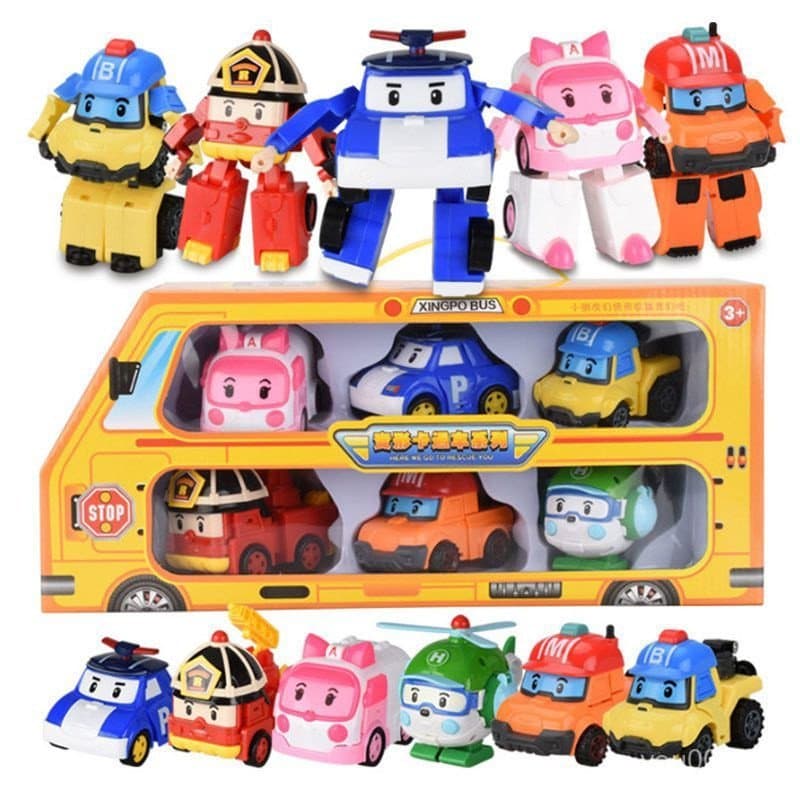 Carro de brinquedo 6 peças Robocar Poli Roy Amber Transformers Robô Figuras de Ação Carro Ônibus Brinquedos Presentes