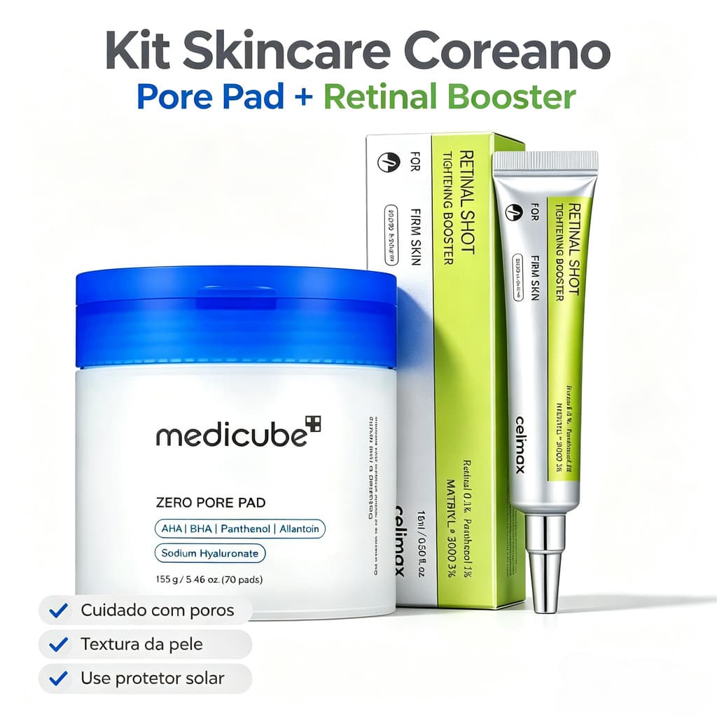 Medicube Zero Pore Pad 70Pads AHA BHA Esfoliante Toner + Celimax Retinal Shot Tighting Booster Soro Minimizador De Poros