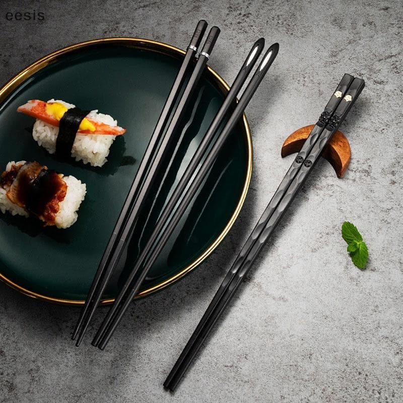 eesis 5 Pares De Gravação A Laser Em Liga Chopstis Antiderrapante Reutilizável Sushi Stis KL