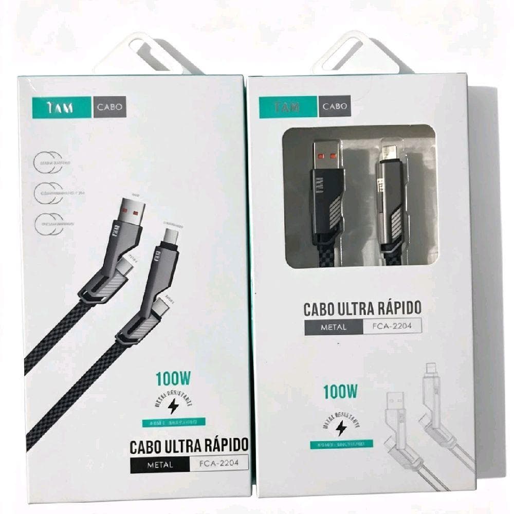 1AM Cabo Ultra Rápido multi pinos FCA-2204 100W Metal Carregamento Rápido e Resistente para Dispositivos Eletrônicos
