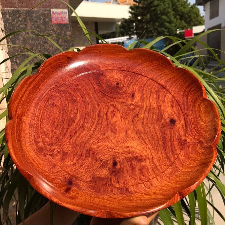 Prato de frutas de mogno 30cm tipo renda jacarandá birmanês sândalo vermelho madeira maciça sem costura casa sala estar
