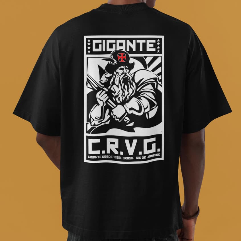 Camiseta Time Vasco Da Gama Streetwear Gigante Da Colina CRVG 1898 Torcedor Preto 100% Algodão