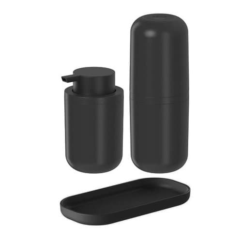 Kit Organização Banheiro Porta Escova Sabonete Liquido Bandeja Multifuncional Preto