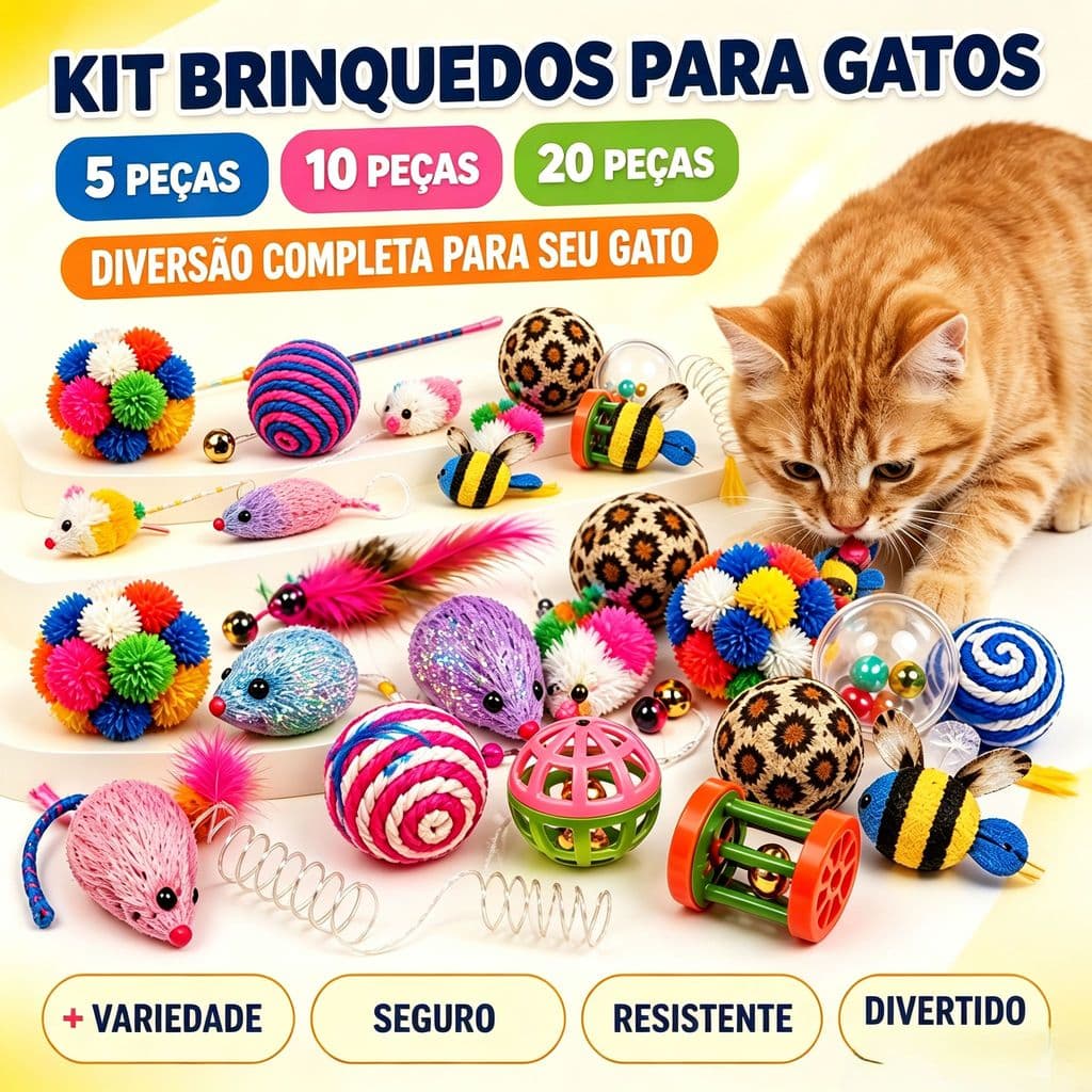 Kit 5/10/20 Brinquedos para Gatos Interativo Pet com ou sem Varinha Modelos Sortidos