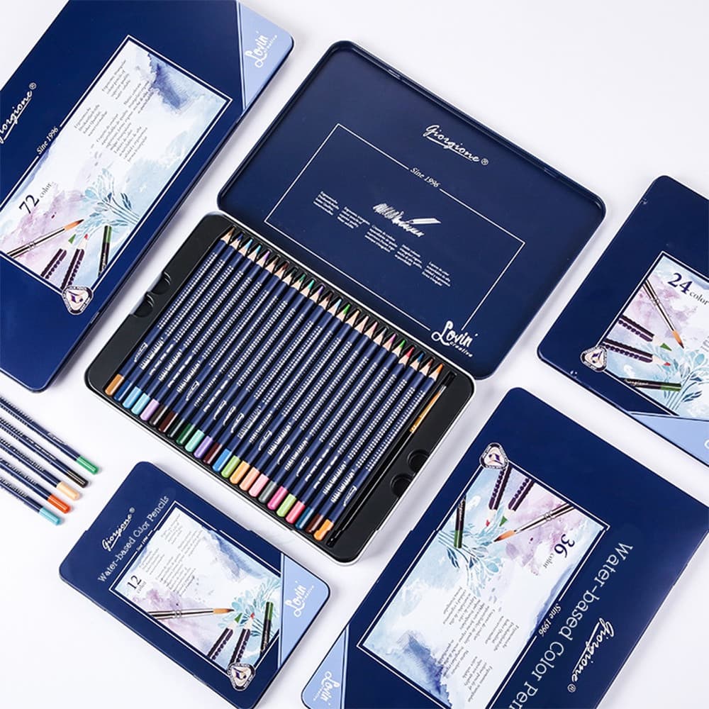 K-MIME Kit Lapis De Cor 12/24/36/48/72 Cores Profissional Lápis Aquarela Lápis De Cor Solúvel em água Caixa de Ferro Emb