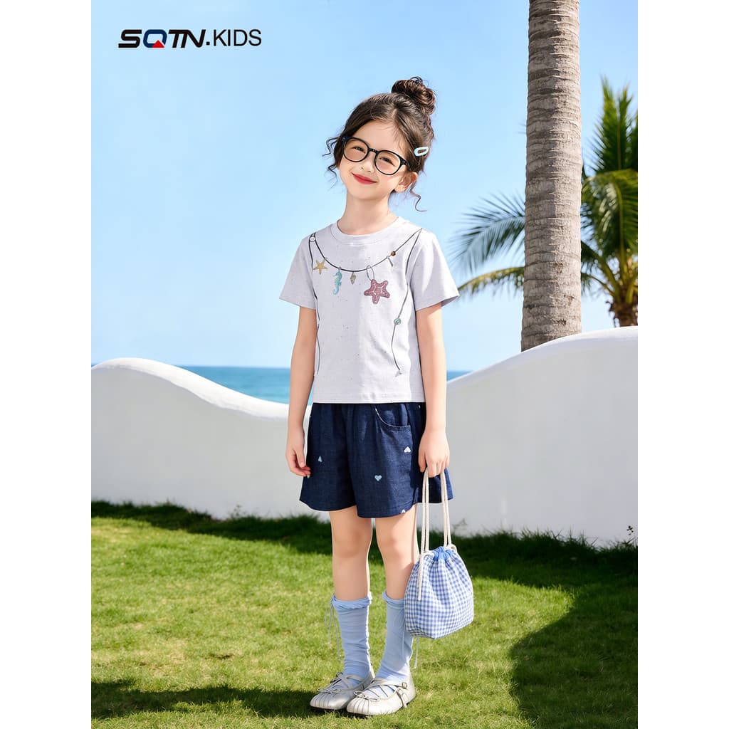 Camiseta de manga curta para meninas verão estilo fino 2026 novo estilo roupas infantis da moda médio grande infantil To