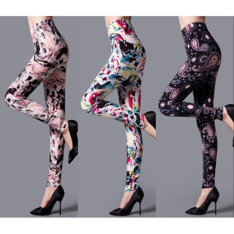 Primavera outono estiramento exterior Wear Leggings impresso calças magras flor leopardo impressão dos desenhos animados