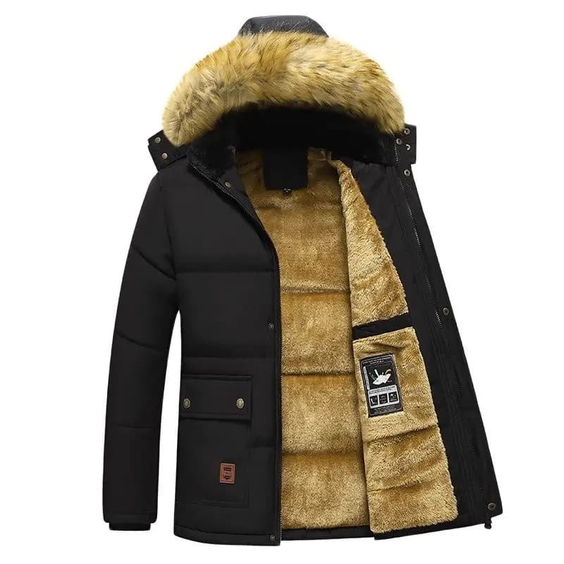 Nova jaqueta de lã de inverno masculina grossa quente com capuz gola de pele jaqueta masculina