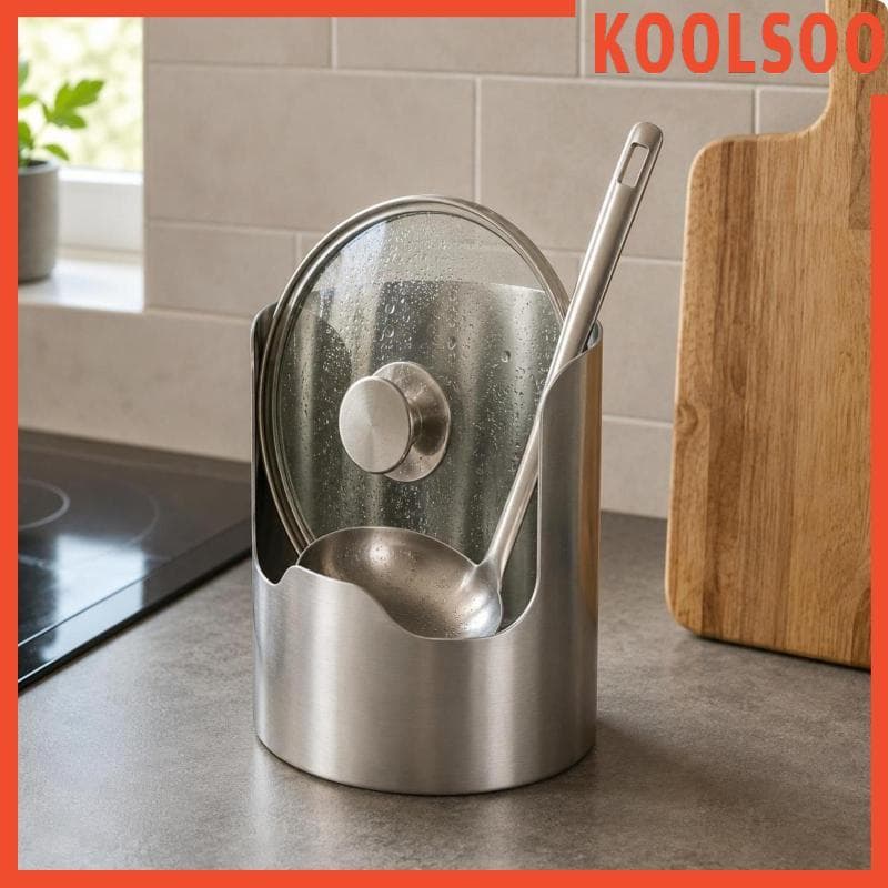 [Koolsoo] Porta-Utensílios De Cozinha De Metal Escovado Rack Organizador De Talheres Solução De Armazenamento Para E Fer