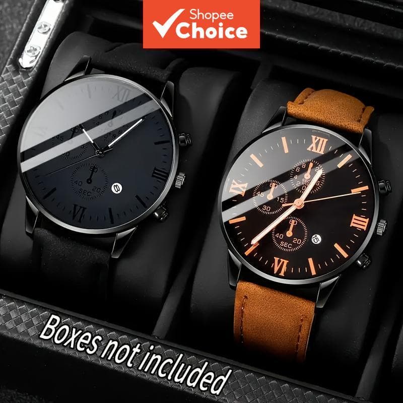 Elegante Terno 2 Pçs Moda Pulseira De Couro Masculino Relógios De Quartzo Conjunto Homem Casual Numeral Árabe Dial Relóg