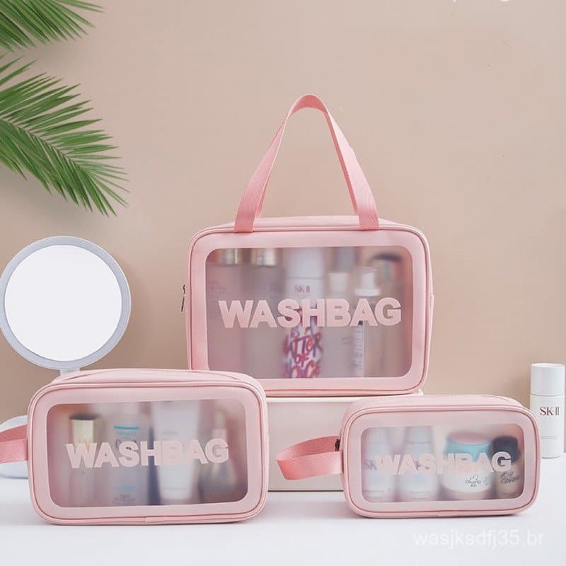 Conjunto de 3 peças de bolsas transparentes para maquiagem e produtos de higiene pessoal, à prova d'água