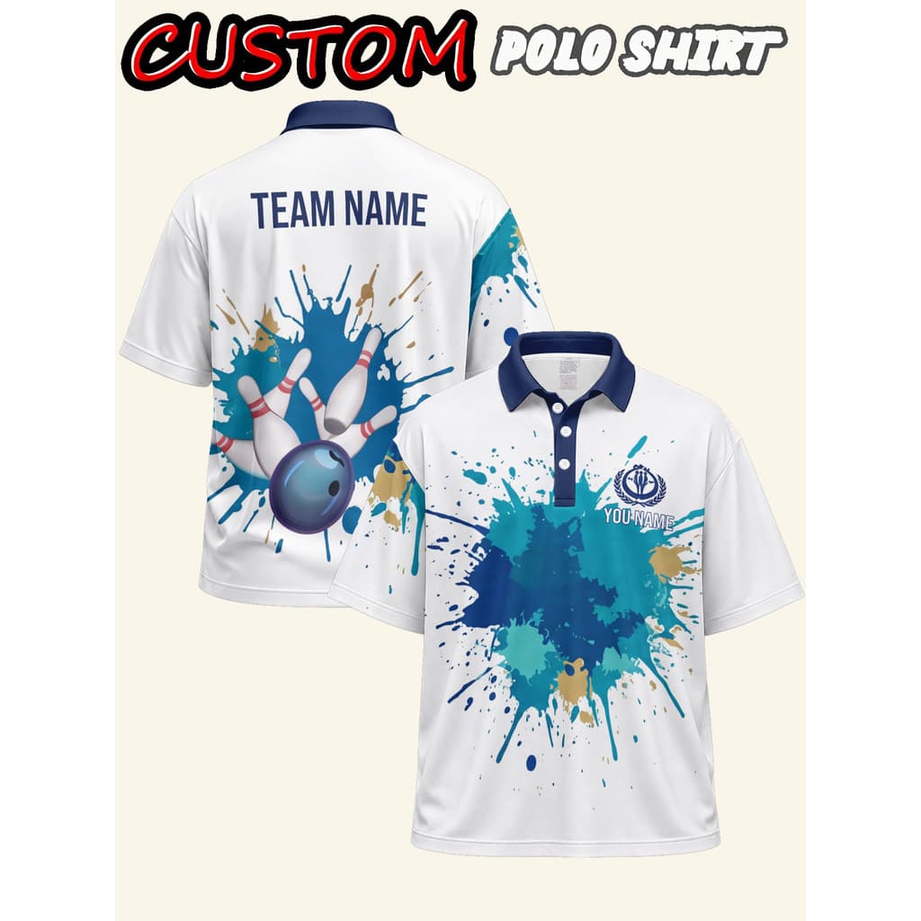 CAMISA polo masculina de manga curta personalizada de tamanho grande, camisa polo branca, com clubes azuis e verdes e pa