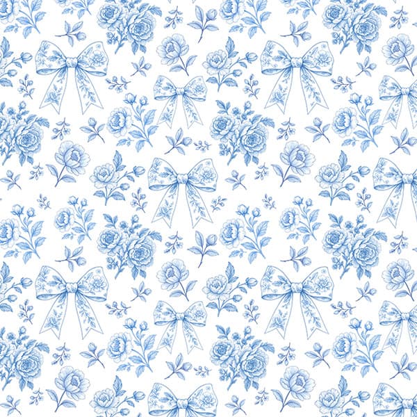 Tecido Tricoline Digital Floral Laços Azul