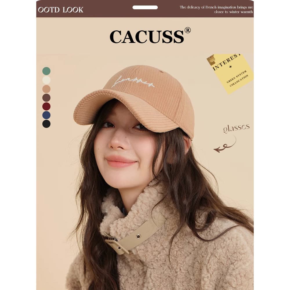 CACUSS Chapéu Feminino Outono Inverno Garra de Gato Boné de Beisebol de Lã Estrela Boné Quente Circunferência de Cabeça