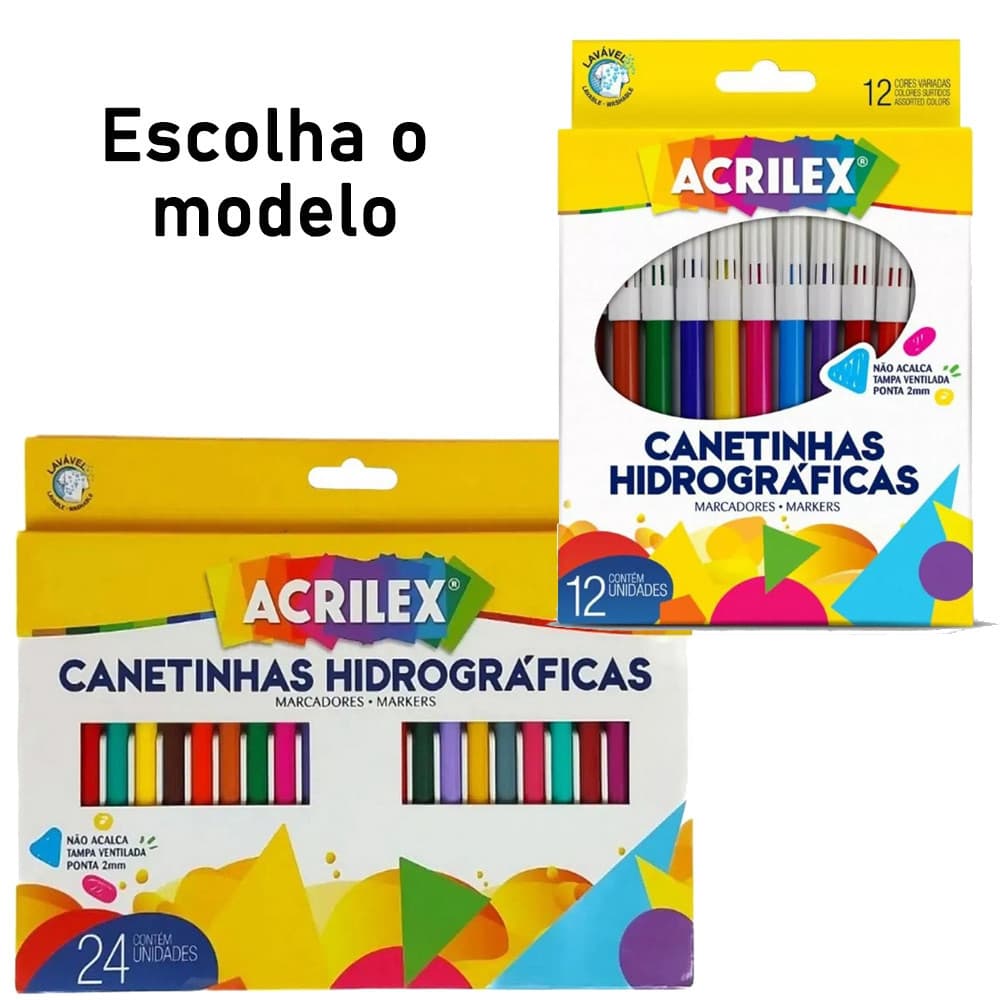 Canetinha Hidrográfica Acrilex 12 ou 24 Cores  - Escolha o Modelo