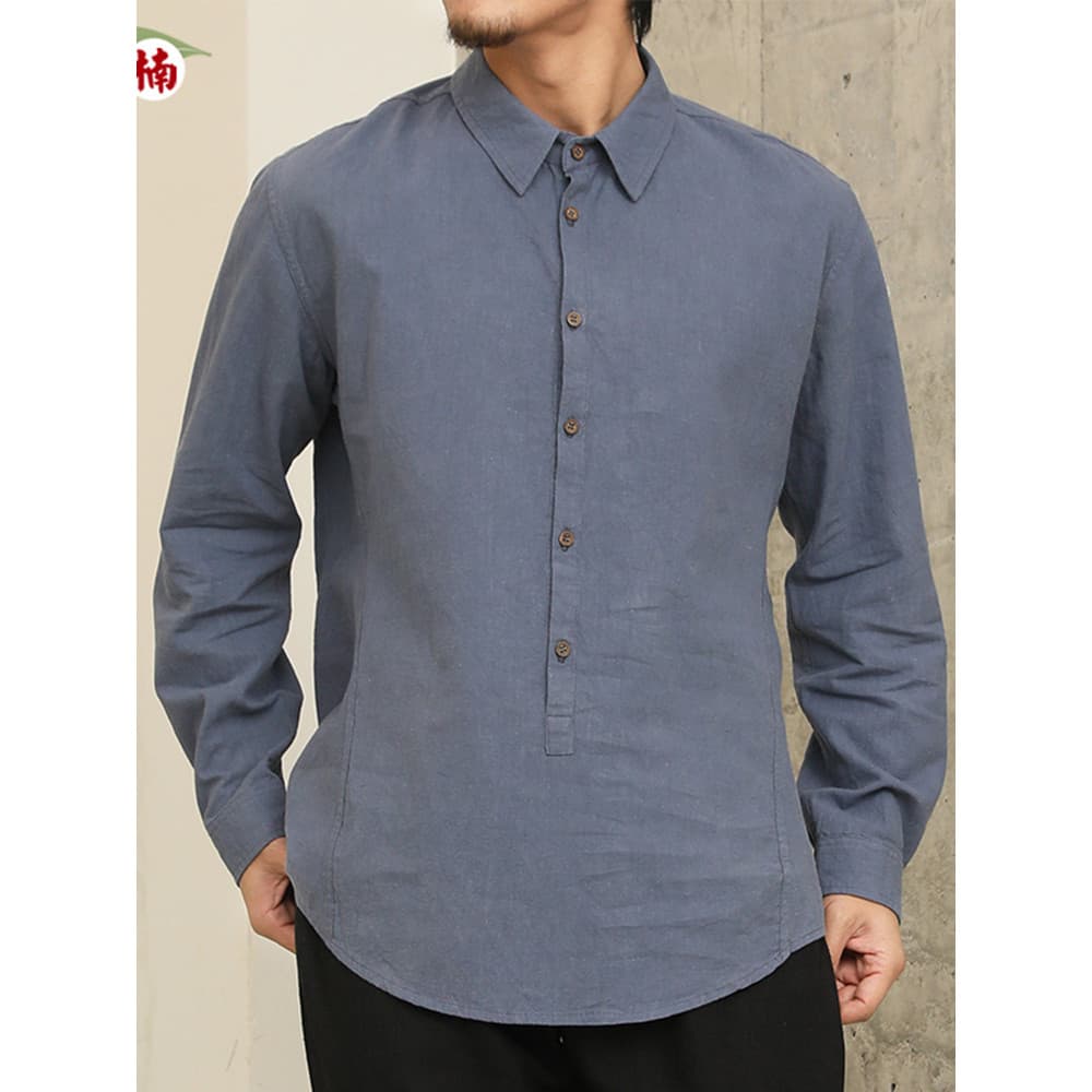 Nan estilo chinês outono camisa masculina Retro de manga comprida algodão linho camiseta Han linho camisa masculina solt