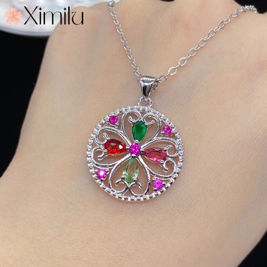 ❤ Venda quente doce cor turmalina brasileira colorido pingente de cristal oco clavícula corrente feminina moda jóias