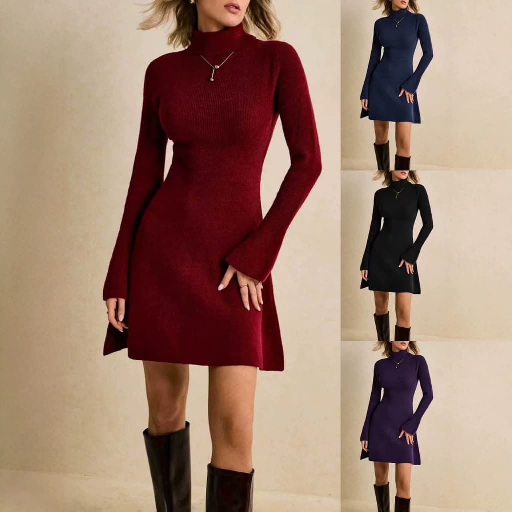 Roupas femininas transfronteiriças europeias e americanas, novo suéter de malha de gola alta e manga comprida para outon