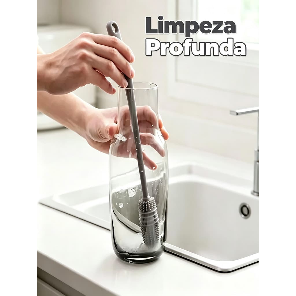 Escova Silicone Limpadora de Garrafa Cabo Longo para Copos e Frascos