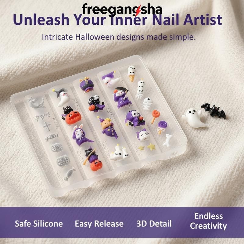 [FRE] Molde De Silicone Para Arte Em Unhas De Halloween , 1 Peça , Fácil Desmoldagem , Padrão De Morcego De Abóbora Fant