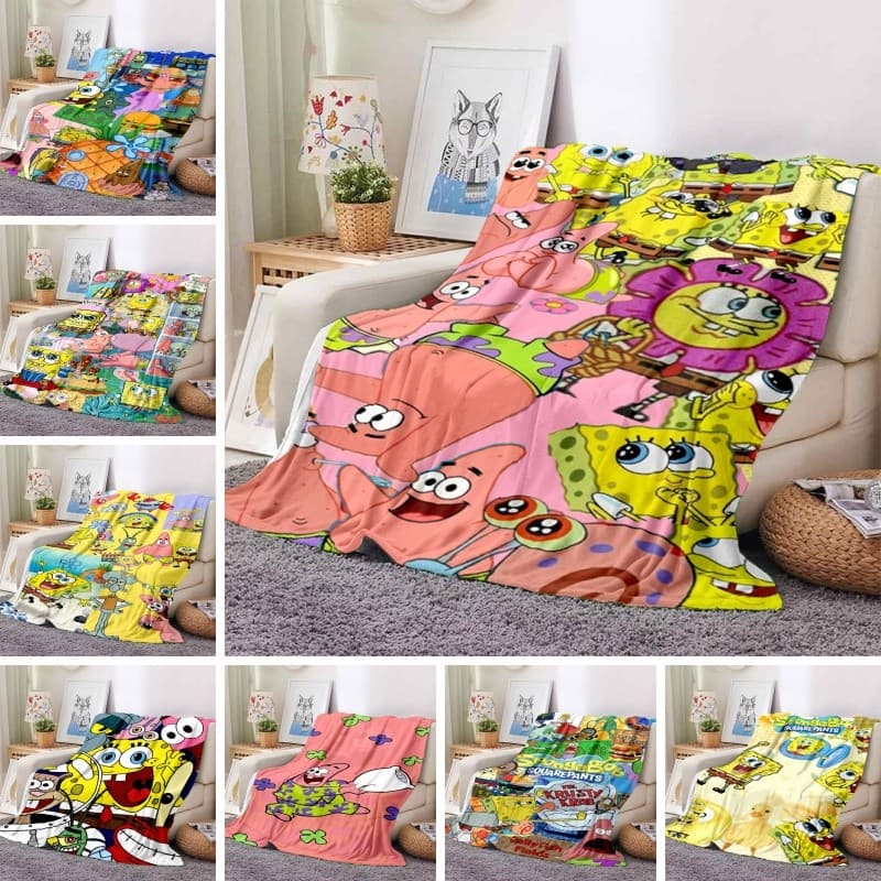 Cobertor Personalizado De Desenho Animado Do Bob Esponja Anime Com Padrão De Nome De Flanela Presente De Halloween Para