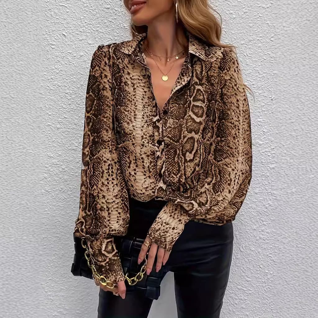 Camisas Femininas Top Blusa Com Estampa De Leopardo Streetwear Cardigan Camisa