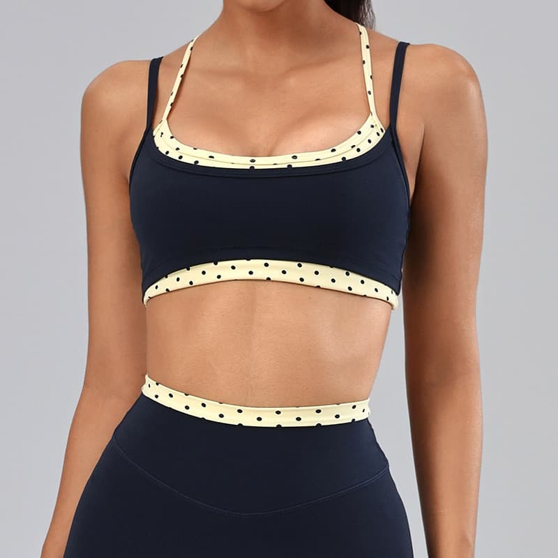 SHAMZU Falso Duas Peças Sutiã Esportivo De Ombro Fino Com Bolinhas Cor Contrastante Yoga Roupa Interior Alta Estiramento