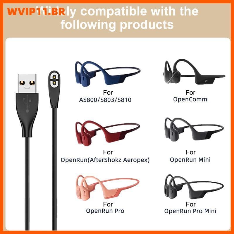 WVIP Shokz AS800/S803/S810/OpenRun Fone De Ouvido De Condução Óssea USB/Cabo Carregador Tipo C BR