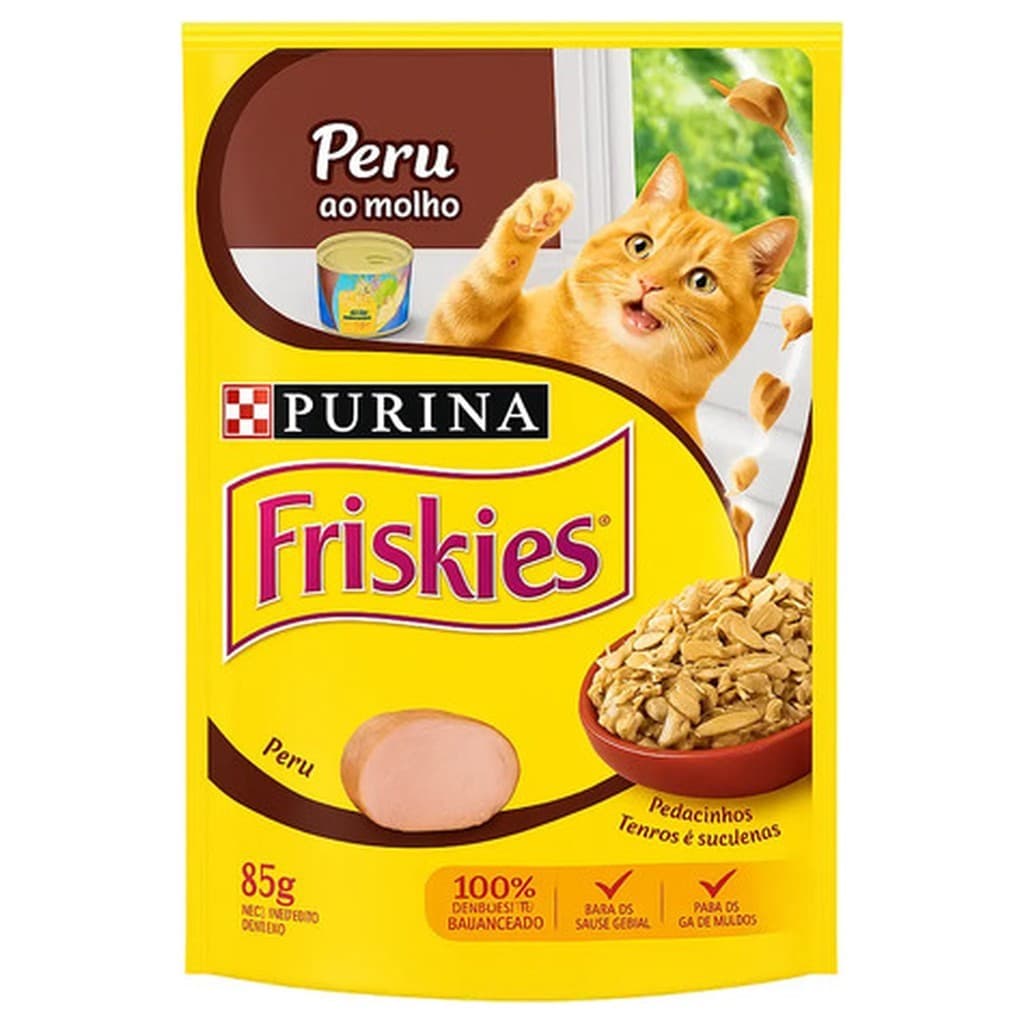 Sachê Friskies Gato Adulto Peru ao Molho 85g Ração Úmida Premium