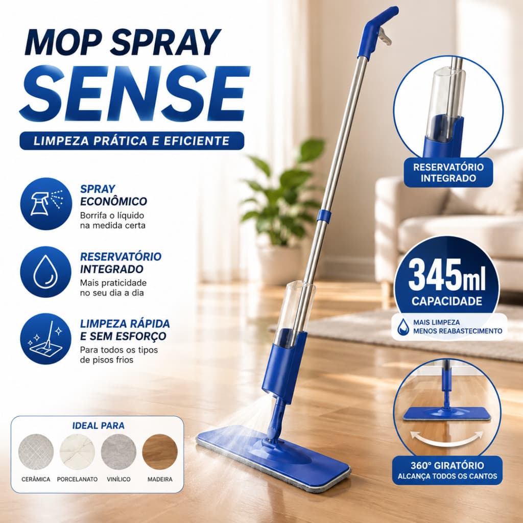 Mop Spray Rodo Esfregão Mágico Reservatório Inteligente Microfibra Premium Limpeza Alta Qualidade