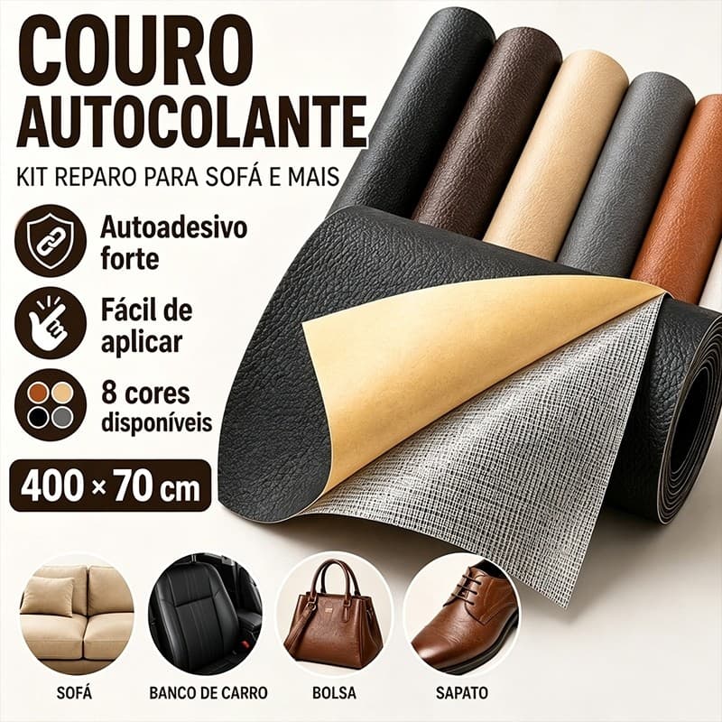 Remendo de Couro Tamanho Gigante 400x70cm – Perfeito para Consertar Sofá, Cadeira e Móveis de Couro