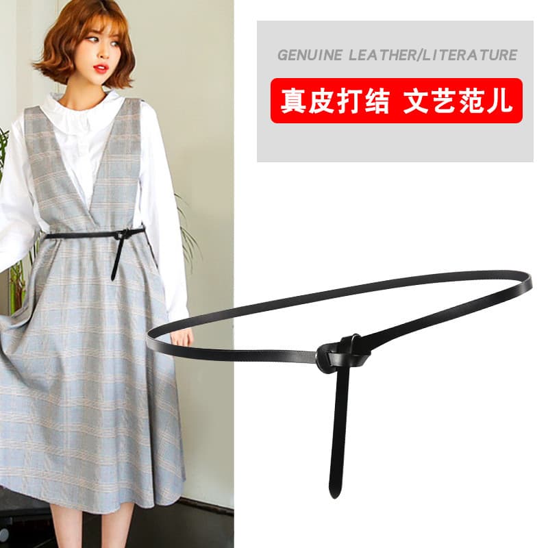Cinto fino feminino atado All-Match vestido de couro macio decorativo combinando saia camisola de couro genuíno senhoras