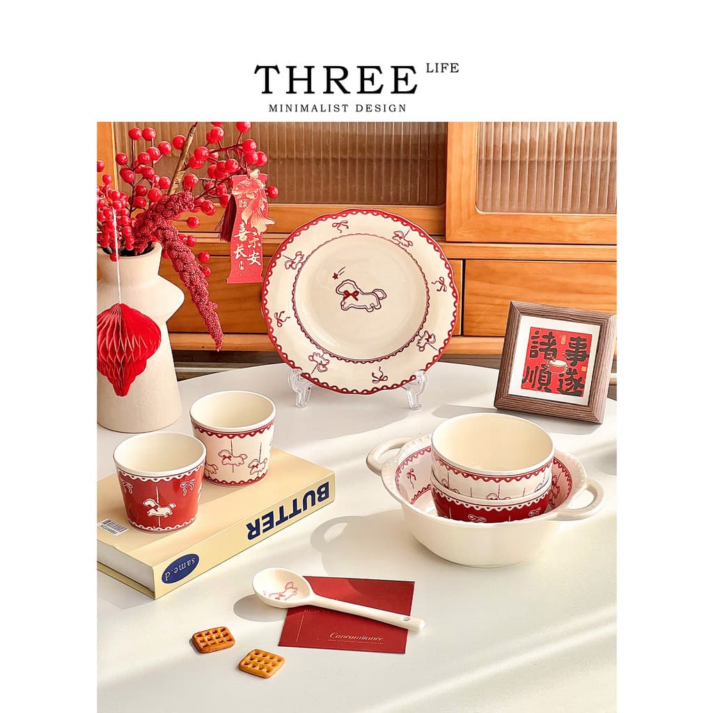 Tlife · Girar · Talheres Tigela de Cerâmica Doméstica Pratos Bonitos de Alto Valor Cor Underglaze | Rotativo giratório g