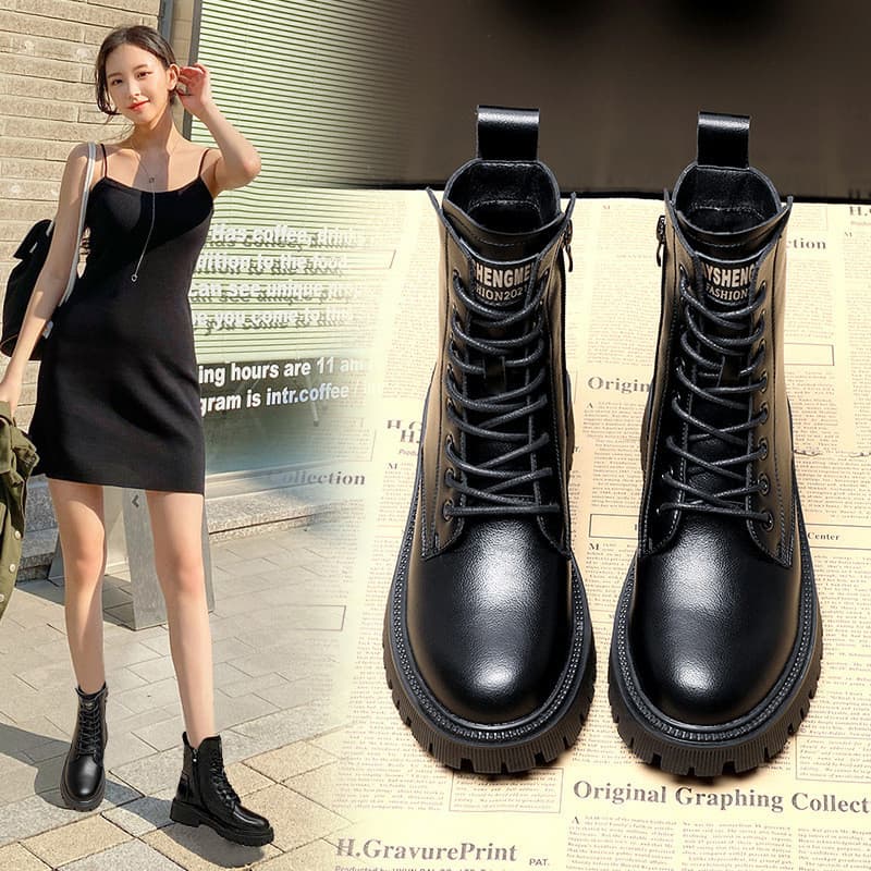 Martin botas femininas 2022 outono inverno novo estilo de couro moda botas curtas de sola grossa estilo britânico Retro