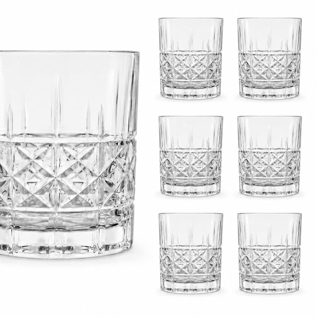 Jogo de 6 Copos para Whisky Transparente 320 ml Cristalino Cozinha Bebidas Jantar Festas Elegante