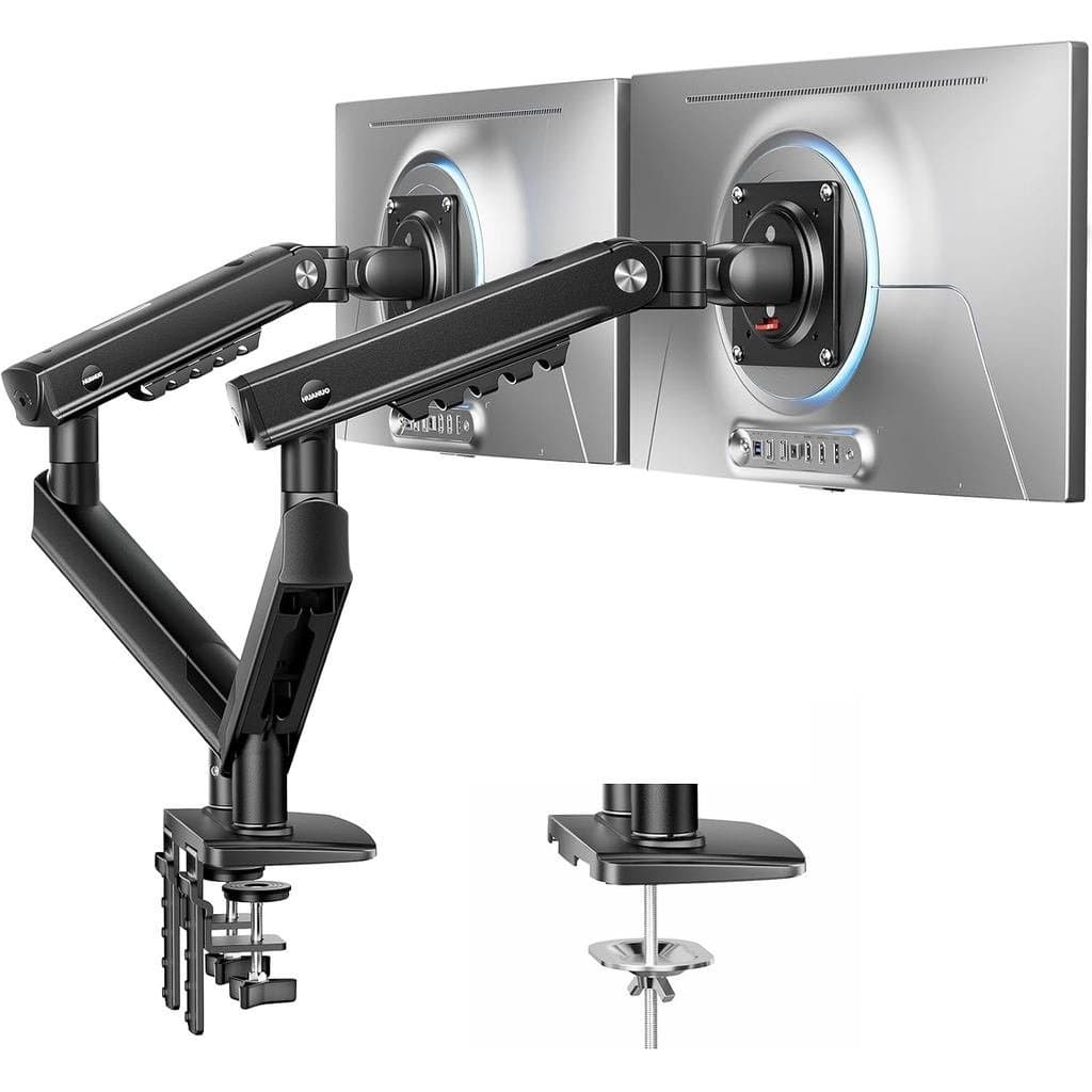 Suporte para dois monitores HUANUO FlowLift Pro para telas de 13 a 32 polegadas, suporte para monitor MechaSpring, braço