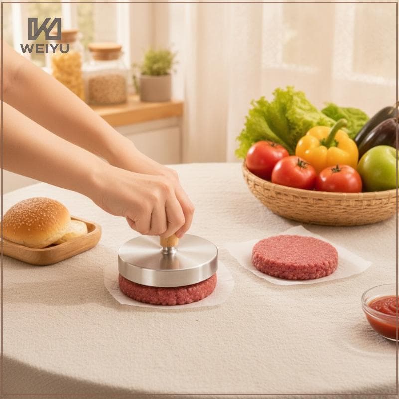 WEIYU Aço Inoxidável Hambúrguer Carne Imprensa Patty Maker Não-Sti Esmagado Molde Resistente Churrasqueira Acessórios De