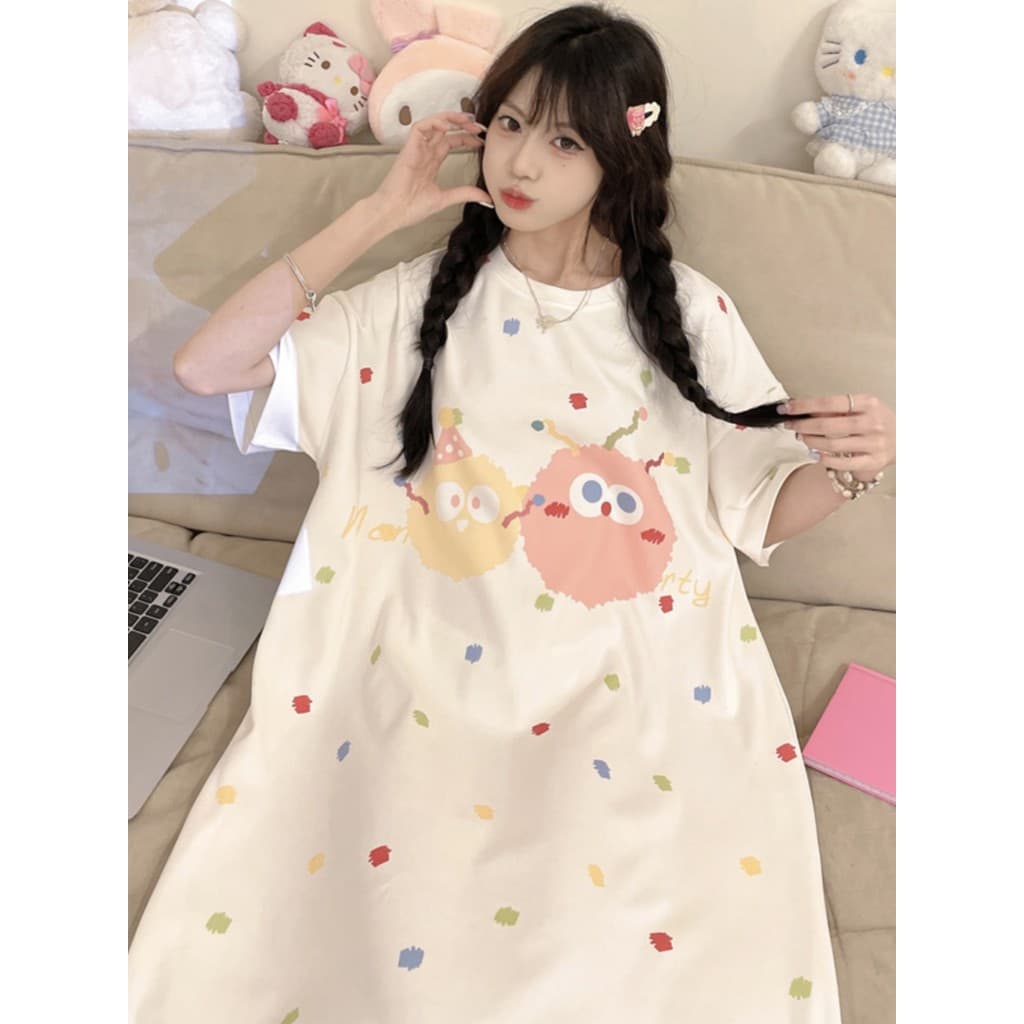 Bonito de manga curta camisola feminina verão estilo fino Plus Size 2026 novo estilo gordura mm vestido de pijama doce e