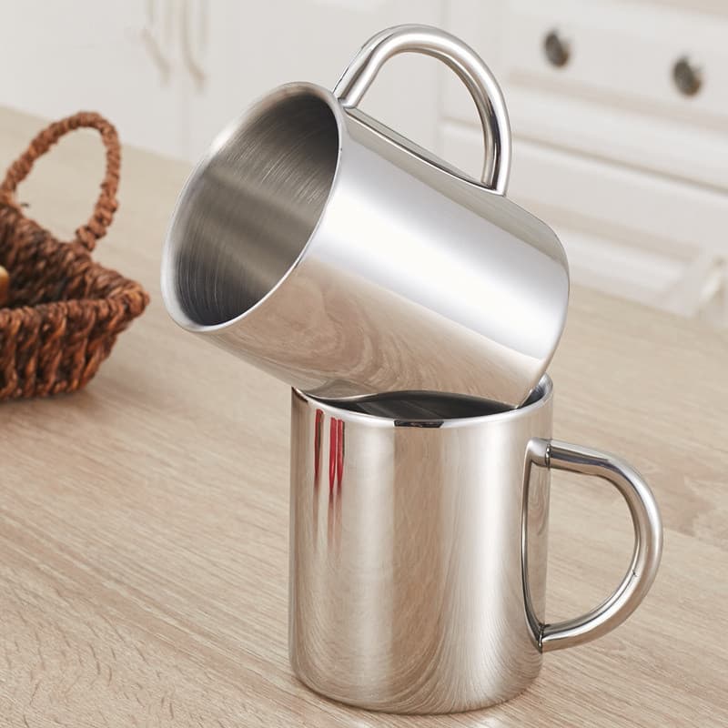 Copo de água de aço inoxidável 304, camada dupla, doméstico, com tampa e alça, portátil, copo de café, boca, jardim de i