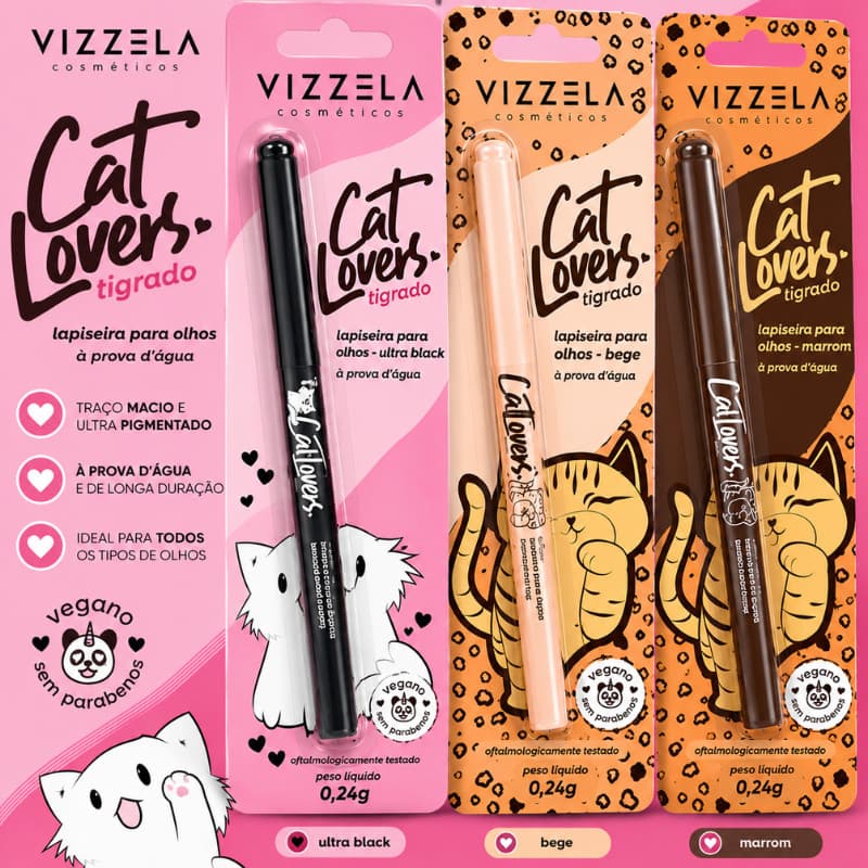 Lapiseira Olhos Delineador Cat Lovers Retrátil À Prova D'água Vegano Original Vizzela Lápis de Olho Retrátil