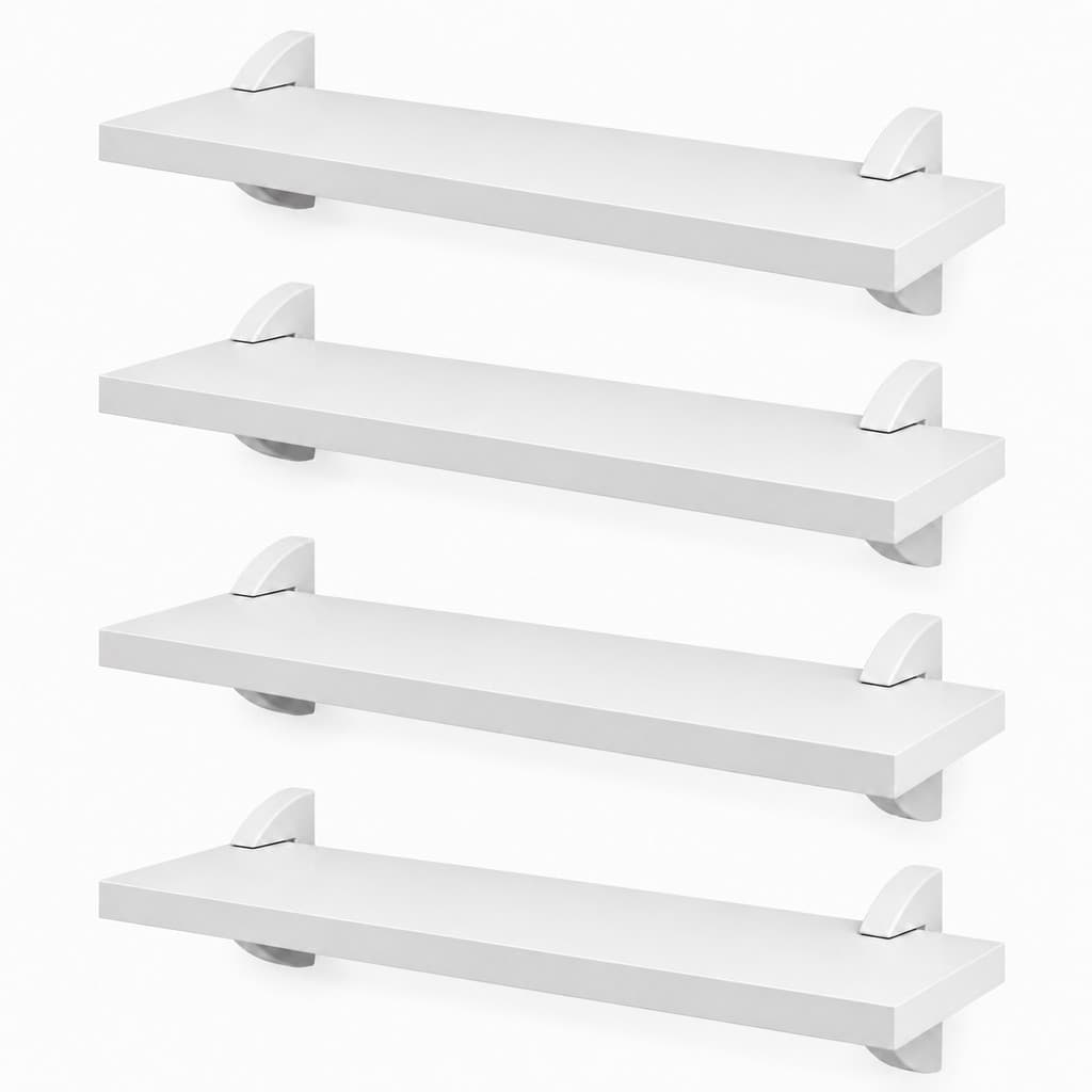 Kit 4 Prateleiras MDF Invisivel Suspenso Com Suporte Bico Tucano Branco Quarto Sala Escritorio Apartamento