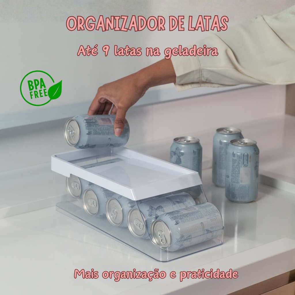 Organizador de Latas para Geladeira 9 Latas Bebidas Clear Fresh