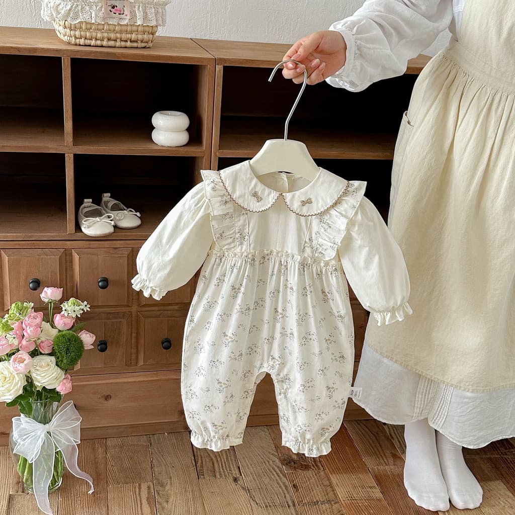 Feminino bebê primavera outono versão coreana Floral falso macacão de duas peças Outing macacão puro algodão pele-amigáv