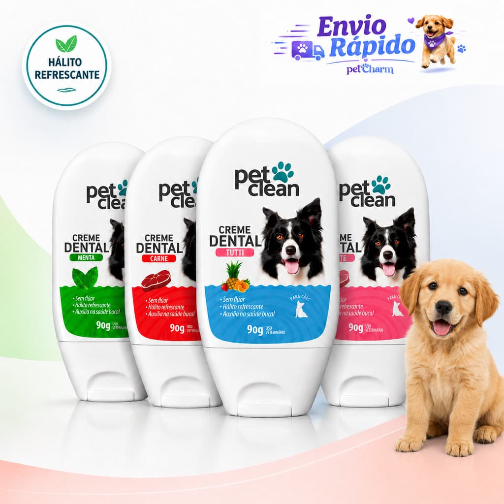 Pasta De Dente Para Cães Gatos Creme Dental Menta Morango Tutti-Frutti ou Carne 90g Pet Clean