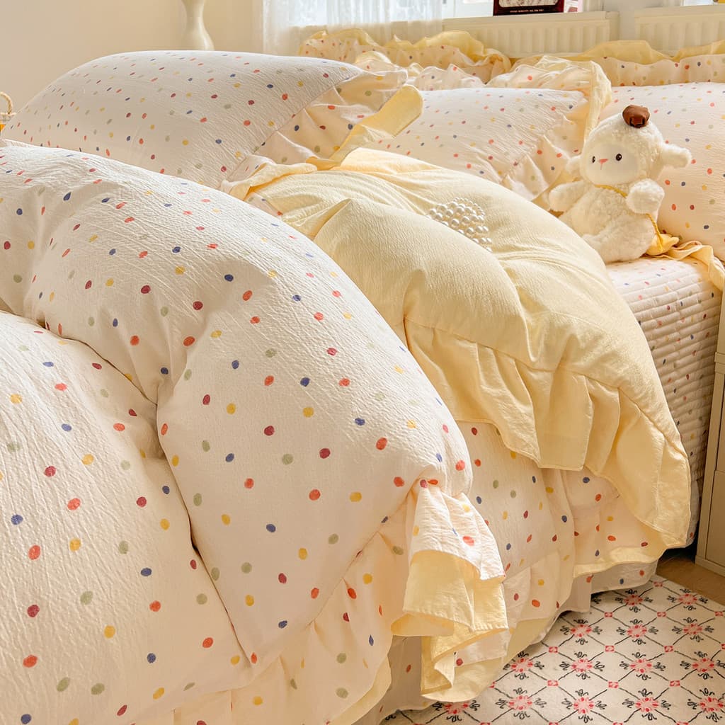 Luz estilo de luxo totalmente lavado algodão dupla camada gaze conjunto de quatro peças cama impressa capa de edredão le