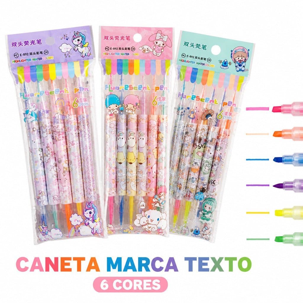 6/12/18 PCS Canetas Marca Texto Duas Pontas Fina e Grossa Cores Brilhantes para Estudantes 892